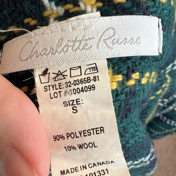 Vintage Y2K Charlotte Russe Button Up Jacket Small Green Plaid Academia Belted - Picture 8 of 9